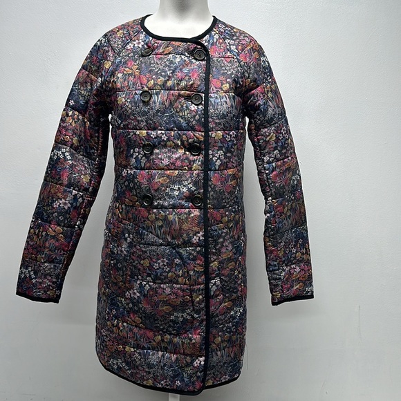 J Crew x Liberty Fabrics Reversible Puffer Jacket Coat Floral Navy Blue Size XS - Picture 1 of 11